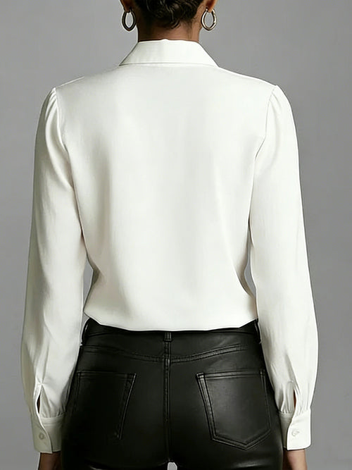 Women's Solid Color Lapel Ruffle Long-sleeved Casual Loose Cotton Shirt